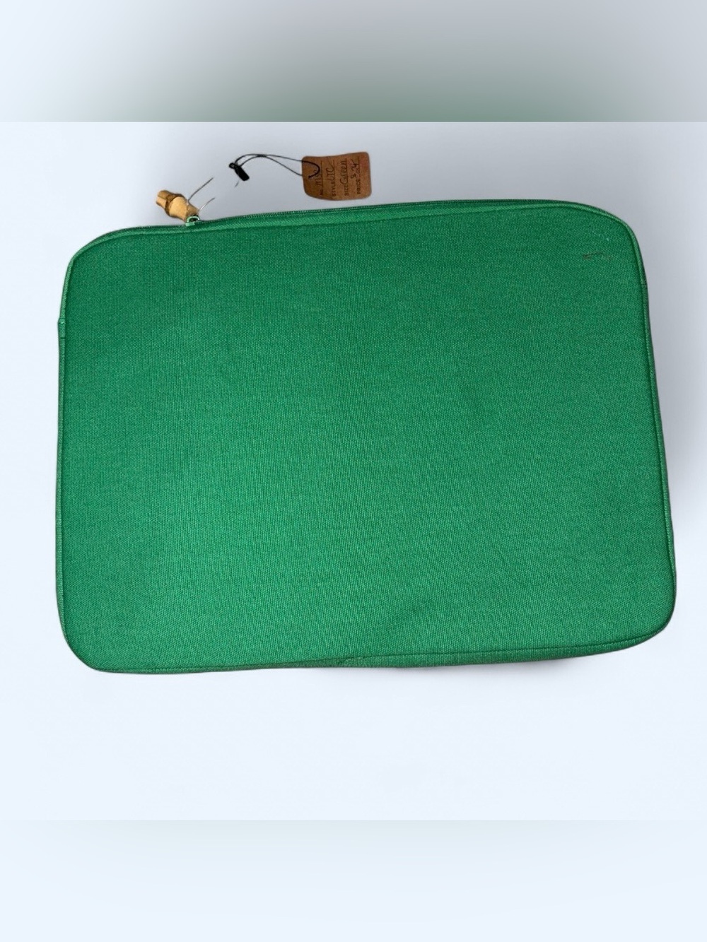 NWT Boutique Green & Cream Canvas Laptop Sleeve / Computer Case - Picture 2 of 5